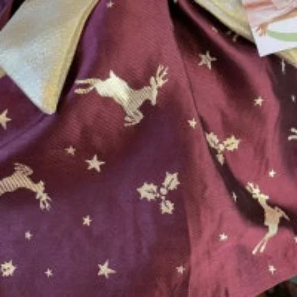 Bonnie Jean Burgundy Metallic Gold Reindeer Christmas Holiday